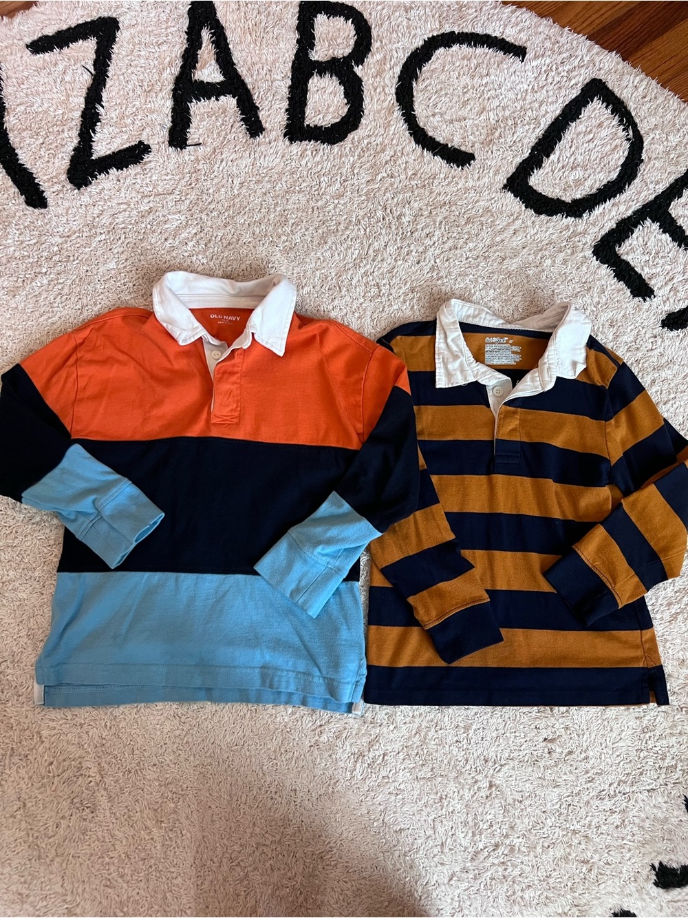 Old Navy + Cat & Jack Boys' Colorblock Rugby Shirt - Orange/Navy/Light Blue pair